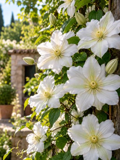 Clematis ‘Guernsey Cream’ (Large-flowered, Early)