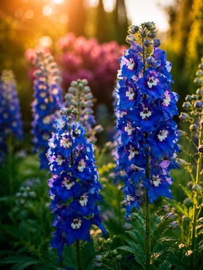 Delphinium "Magic Fountains Dark Blue White Bee"