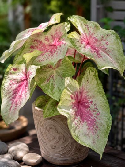 Caladium "Seafoam Pink"